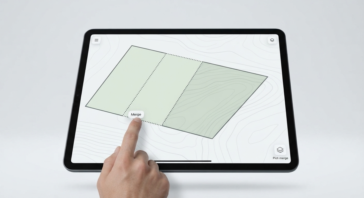 Adjacent parcels being merged into one site on a tablet