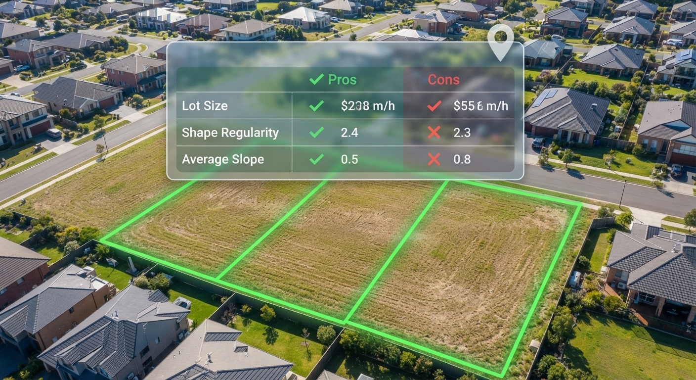 Aerial view of adjacent lots outlined for comparison