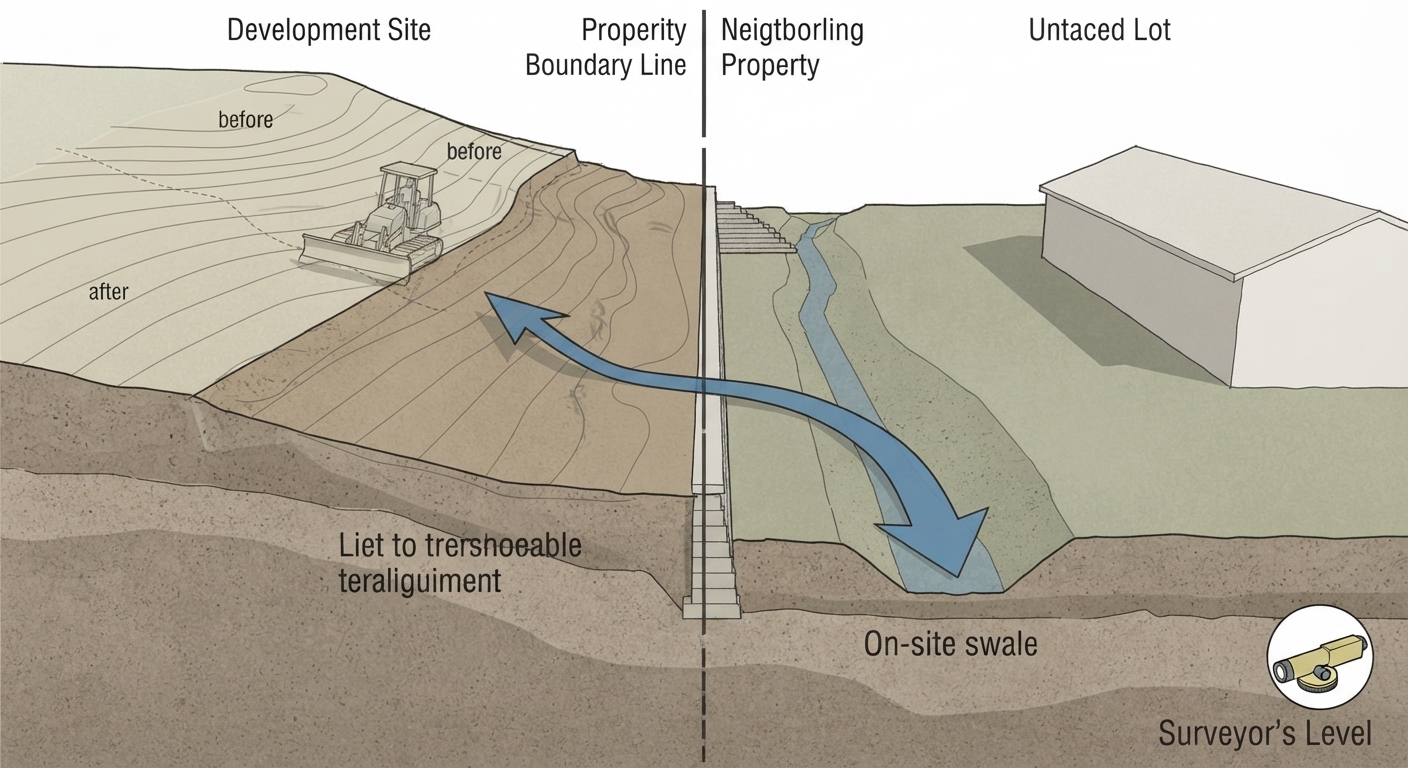 Cross-section of grading and drainage near a property boundary line