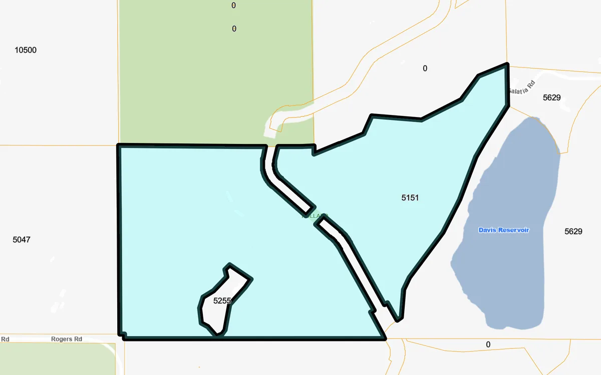Property parcel highlighted on a county assessor parcel map