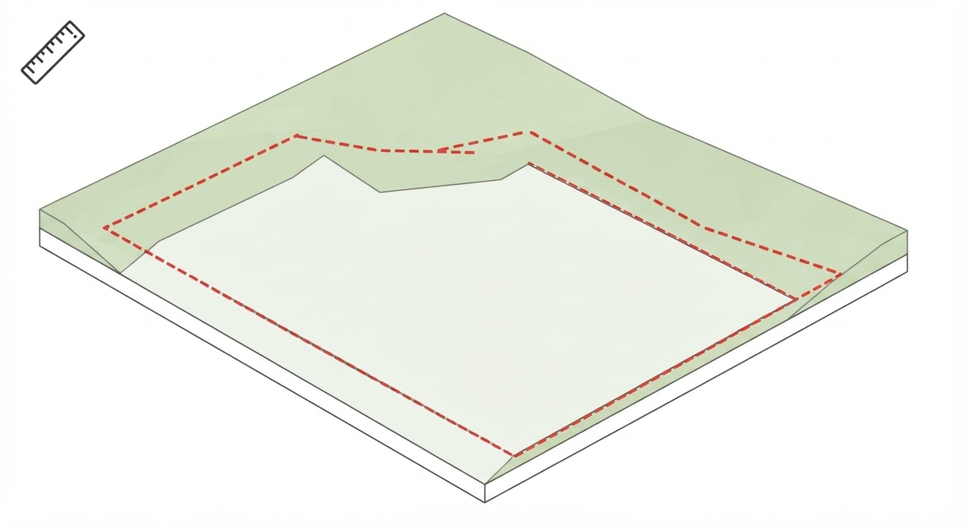 Diagram of a parcel with dashed setback lines marking the buildable area