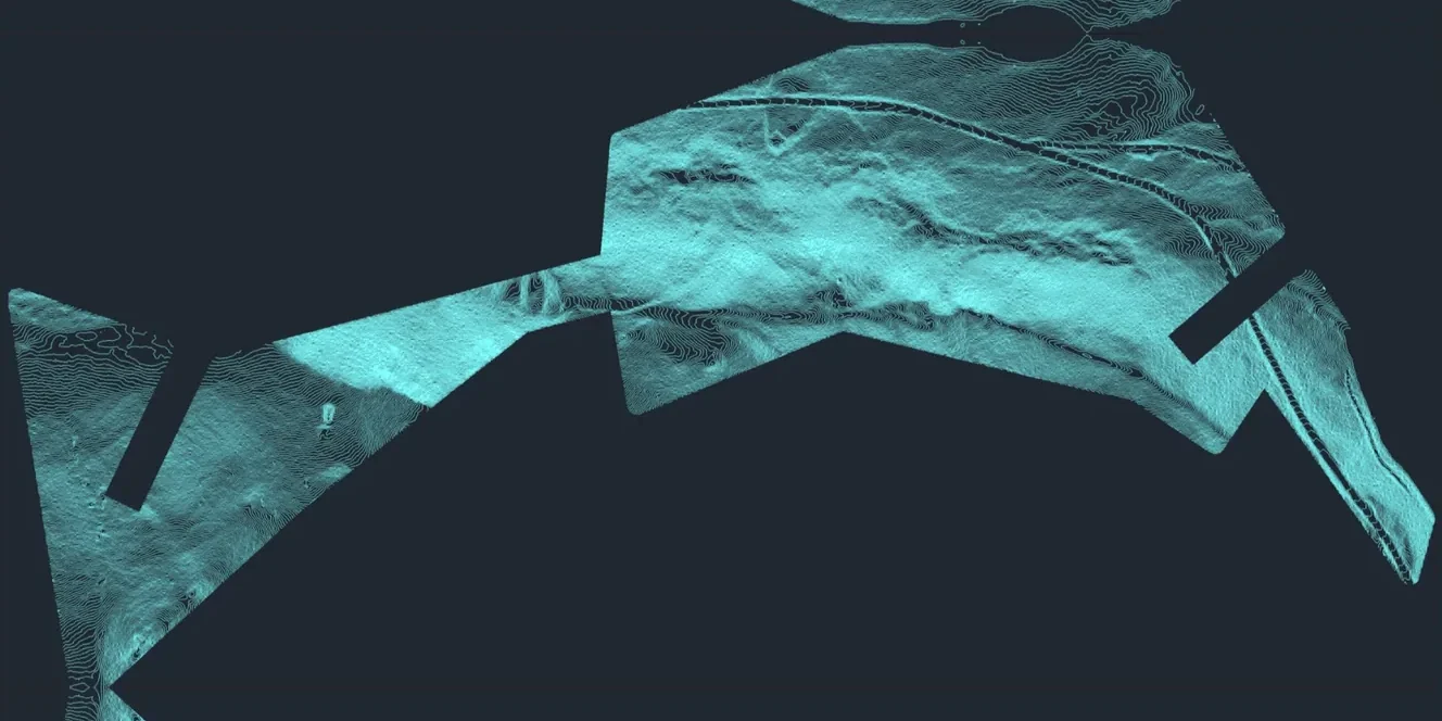 Shaded LiDAR terrain surface clipped to a project corridor